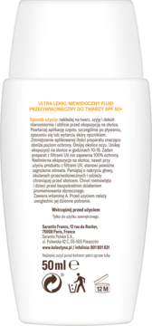 Tył białej butelki Kolastyna Ultra Lekki Niewidoczny Fluid SPF 50+ do twarzy, z polskim opisem.