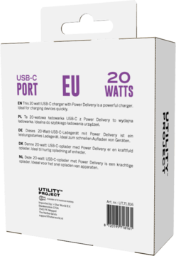 UTILITY PROJECT ,ładowarka, 1 port typu USB-C, biała, 20w,tył