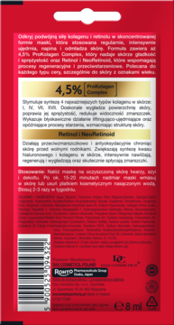 Tył czerwonej maski Perfecta z kolagenem i retinolem 8ml, informacje o składzie i kod kreskowy.
