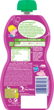 BOBOVITA Peppa Pig ,mus w tubce, banan, truskawka, kiwi, 6m+,tył