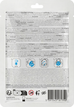 Tył opakowania nawilżającej maski w płachcie erne Cryo Collagen, biały, z tekstem, instrukcjami i kodem kreskowym.