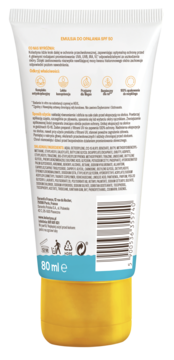 Tył wodoodpornej emulsji Kolastyna Hyaluron SPF 50, biała tubka 80ml, z widocznym kodem kreskowym i opisem.