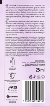Tył fioletowej saszetki maski wygładzającej do laminacji włosów 25ml, napisy i kody kreskowe.