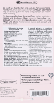 Tył opakowania szczotki do włosów For Your Beauty, różowy, z tekstem o naturalnym włosiu, kodem kreskowym i ikonami recyklingu.