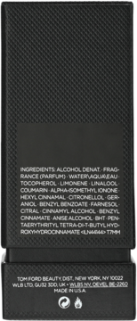 Tom Ford F***ing Fabulous woda perfumowana, tył czarnego, teksturowanego opakowania z listą składników.