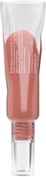 Tył tubki FaceBoom Make-Up nr 04 Fresh Coral olejku do ust, brzoskwiniowo-różowy, widoczne etykiety i zakrętka.