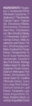 TIRTIR My Glow Lavender Lip Oil, tył opakowania, szczegółowa lista składników na fioletowym tle.