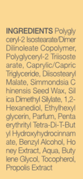 TIRTIR My Glow Honey Lip Oil – tył opakowania z pełną listą składników, m.in. ekstrakt z miodu i propolisu.