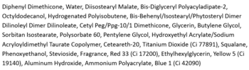 Lista składników dla żelowego błyszczyka LAKA Jelling Nude Ginger Ring, czarny tekst na białym tle.