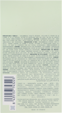 Tył opakowania wody perfumowanej Prada Infusion de Cèdre, jasne zielone pudełko z kodem kreskowym.