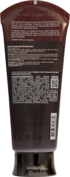 Tył ciemnobrązowej tubki mydła w płynie Nativa SPA Black Plum, widoczna lista składników.