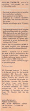 Tył opakowania Erborian Super BB Concealer z francuskim opisem i informacją o SPF 25, beżowe tło.