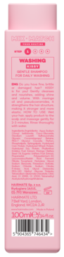 Różowy, 100ml delikatny szampon Hairmate Kissy, widok tyłu z informacjami o składzie.
