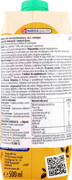 Bio sok marchewkowy Babydream w żółtym kartonie, widok z tyłu z etykietą, tabelą wartości odżywczych i kodem QR.