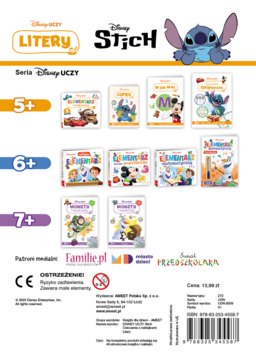 AMEET Disney Uczy,Stich Litery, ćwiczenia z naklejkami 5+,tył