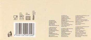 Tył beżowego opakowania z czarnym kodem kreskowym, ikonami recyklingu, utylizacji i tekstem informacyjnym.