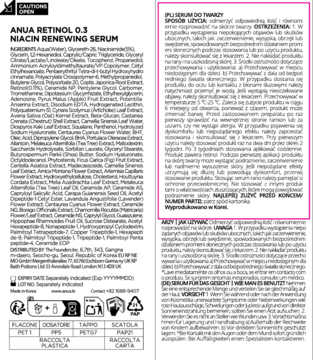 Tył etykiety serum Anua Retinol 0.3 Niacin Renewing Serum z listą składników i instrukcjami.