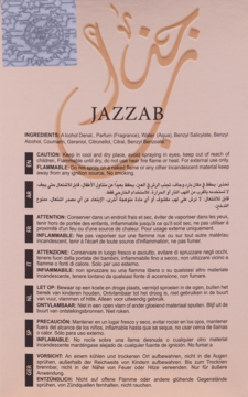 Etykieta Ard al Zaafaran Jazzab Gold, woda perfumowana. Widoczna nazwa JAZZAB i arabska kaligrafia.