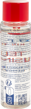 Tył opakowania Erborian Centella Cleansing Oil w butelce z czerwoną zakrętką, widoczny szczegółowy opis i skład.