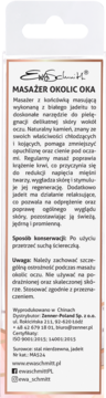 Tył opakowania masażera okolic oka Ewa Schmitt MA524 z jadeitu, z polskim opisem produktu i danymi producenta.