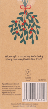 Widok opakowania widelczyków z ozdobną końcówką i złotą powłoką Gwiazdka, 2 szt., z ilustracją jemioły na brązowym tle.