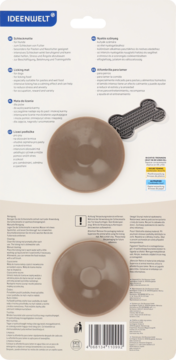 Opakowanie IDEENWELT z brązowymi okrągłymi i czarną w kształcie kości antypoślizgowymi podkładkami, widok z przodu i tyłu.