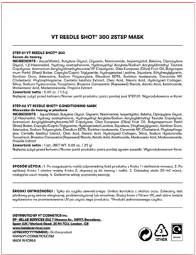 Tył opakowania dwuetapowej maski VT Reedle Shot 300 z listą składników i instrukcją użycia w języku polskim.