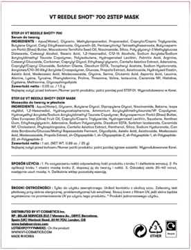 VT Reedle Shot 700 2Step Mask, tył opakowania z pełnym składem boostera i maski w płachcie.