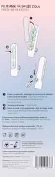 Biały pojemnik Eloy Fresh Herb Keeper na świeże zioła, z instrukcją użycia i ilustracjami na opakowaniu.