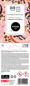 Front packaging of Aroma Home Fragrance Pendant, enchanting flower scent, for wardrobe and car.