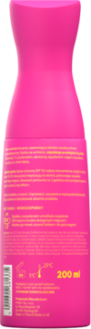 Tył różowego, ochronnego lotionu w sprayu HiSkin Sun Protector SPF 50, z żółtym tekstem i pojemnością 200 ml.