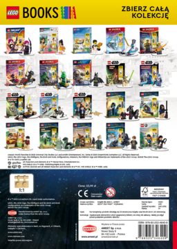 Tylna okładka książki LEGO Star Wars o Anakinie Skywalkerze, pokazuje 15 innych książek z serii, kod kreskowy i dane.
