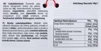 Christmas Train tin with pralines: product label showing nutritional values and ingredients in Polish/Hungarian.