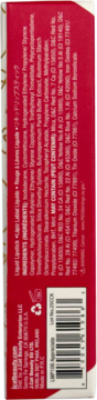 Tył czerwonego opakowania J.Cat Beauty Lip Lock Liquid Lipstick z widoczną białą listą składników.