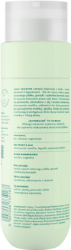 Tył jasnozielonej butelki żelu Hagi Aqua Whisper. Widoczne polskie informacje o składzie i kod kreskowy.