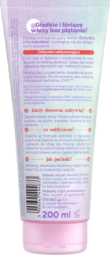 Tył opakowania odżywki nabłyszczającej OnlyBio x Invisibobble 200 ml, z polskim tekstem o włosach bez plątania.