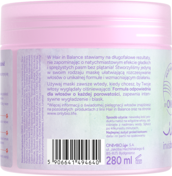 HAIR IN BALANCE BY ONLYBIO Invisibobble ,maska do włosów z efektem bouncy, wygładzająca,tył