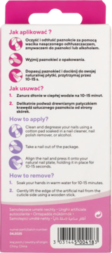 Tył opakowania sztucznych paznokci KillyS Ombre Glitter, z instrukcjami aplikacji/usuwania po polsku i angielsku, kodem kreskowym.