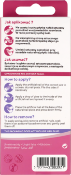 Sztuczne paznokcie KillyS Pink Panther – tył opakowania z instrukcjami użycia i kodem kreskowym.