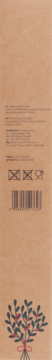Front view of a long kraft paper package with alt text instructions, laundry symbols, barcode, and a red-berried plant design.