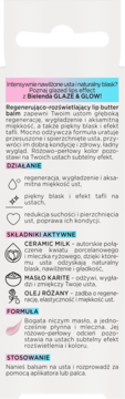 Etykieta balsamu Bielenda Glaze & Glow z polskim opisem działania i składników aktywnych produktu.