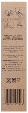 Tył kartonowego opakowania zaparzacza do herbaty home&you, z ilustracjami użycia, tekstem producenta i kodem kreskowym.