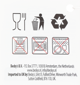 Instrukcje użytkowania kubków Santa's House: bezpieczne dla żywności, nie do piekarnika, mikrofalówki, zmywarki, recykling.