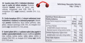 Tył opakowania Carrousel Tin with cookies, widoczna tabela wartości odżywczych i szczegółowa lista składników.
