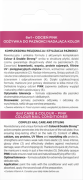 Różowa odżywka Eveline 6w1 Care & Colour Pink do paznokci, widok z przodu opakowania z opisem składu.