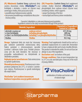 STARPHARMA Esseforte Strong ,kapsułki, ekstrakt z nasion soi i cholina, suplement diety,tył