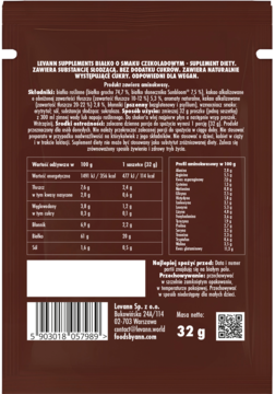 LEVANN SUPPLEMENTS Vegan Protein ,wegańskie białko o smaku czekoladowym, suplement diety,tył