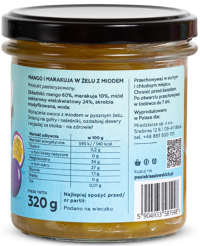 MANUFAKTURA RODZINY SADOWSKICH Żelowocki ,mango i marakuja w żelu z miodem,tył