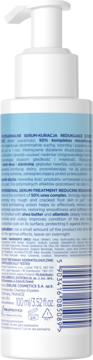 Tył białej butelki serum do stóp Eveline Revitalum Help z pompką, widoczne składniki, kod kreskowy, 100 ml.