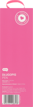Tył różowego opakowania długopisu Eloy z logo, napisem 'PEN', sercem i etykietą 'PREZENT DLA KOCHANEJ BABCI'.